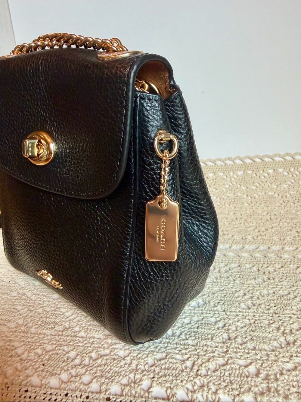 Coach Mini Convertible Backpack Black Pebble Leather Gold Chain C4223 - Picture 4 of 14